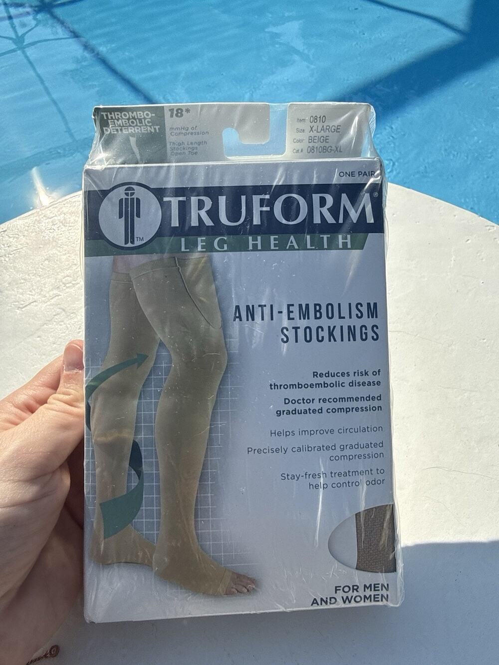 Truform 0810 Anti-Embolism Thigh Length Stockings, Open Toe 18mmHg, Beige XL new